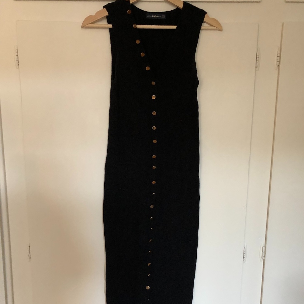 Zara Black Knit Dress - Full Length with Buttons